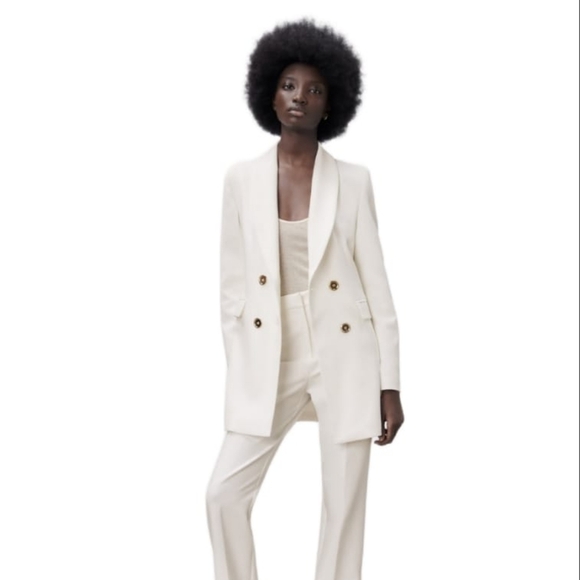 ZARA DOUBLE BREASTED LONG BLAZER OYSTER WHITE2218/232